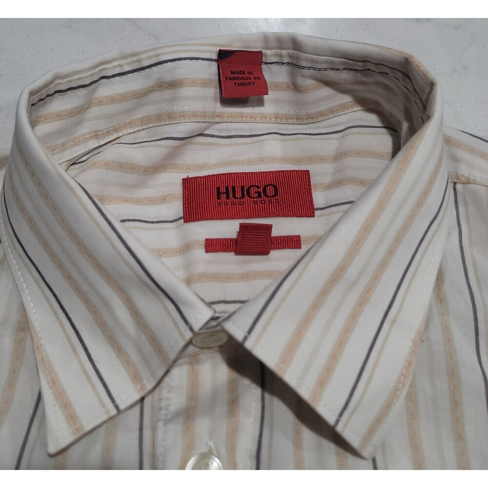Hugo Boss Striped Dress Shirt Men's Slim Line Size XL White Striped EUC - Picture 5 of 10